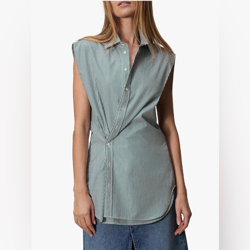 Rag & Bone Indiana Striped Asymmetric Sleeveless Button Up Shirt NWT